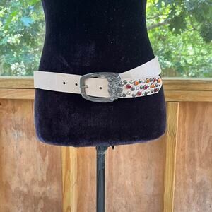 Velez Women's Cream Leather Beaded Western Style Belt Size M